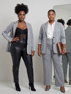 Gray Blazer with Stripe Detail